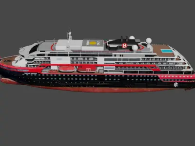 Hurtigruten Expeditions cruise ship Low-poly 3D model