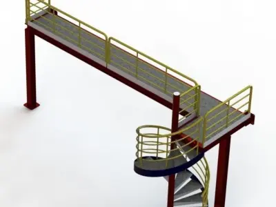 Structural railings platform with spiral stairs 3D model
