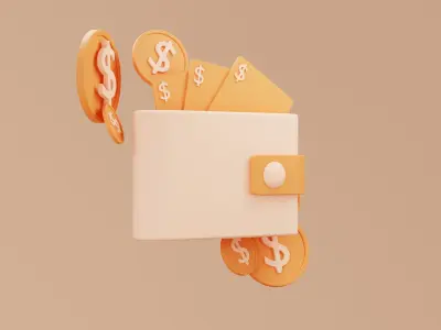 3D Illustration wallet with dollar money 3D model