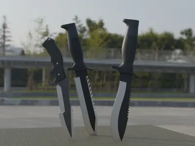 SET OF HUNTING KNIFE Low-poly 3D model