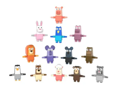 Character Animal Cartoon Pack 003 Low-poly 3D model