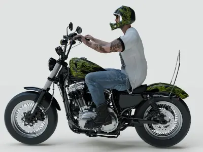 Highly Detailed Character with Custom Motorcycle-Archviz Asset 3D model