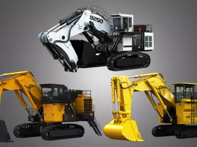 Heavy Hydraulic Mining Excavators 3 in 1 3D Model Pack