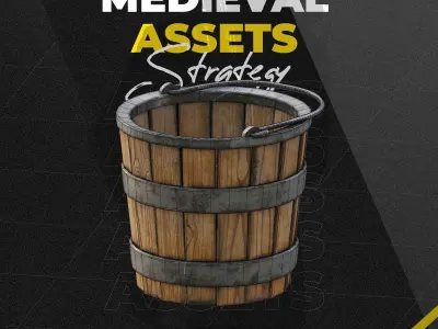 Realistic Wooden Aged Medieval Bucket - Low Poly PBR Model Low-poly 3D model