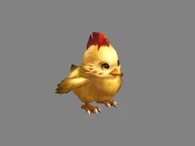 Cartoon yellow chicken - red cockscomb Low-poly 3D model