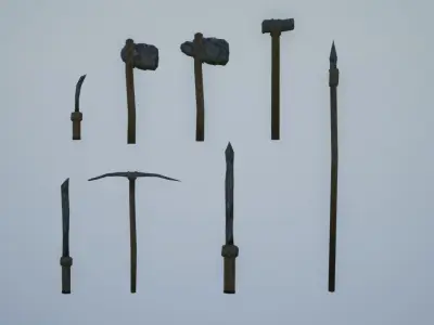Lowpoly Primitive Stone Weapons Low-poly 3D model