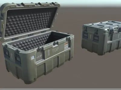 Military loot chest box with cover lid - 3D VR  AR  game ready  Low-poly 3D model