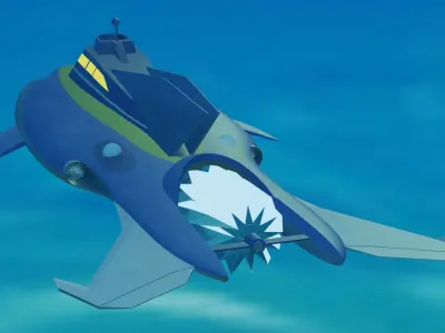Stringray submarine flying in sky Free 3D model