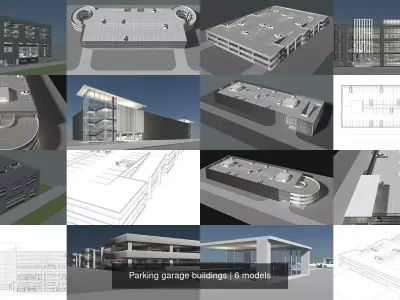 Parking garage buildings 3D Model Pack
