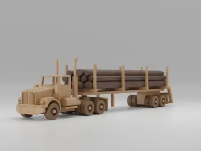 Wooden Toy Logging Truck Semi Trailer 3D model