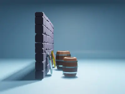 low-poly objects set of barrels and shields Free low-poly 3D model