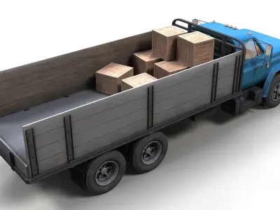 Vintage industrial flatbed truck Low-poly 3D model