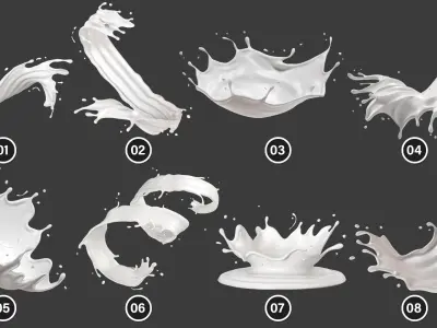  Splash Milk 20 Files 3D Model Collection 