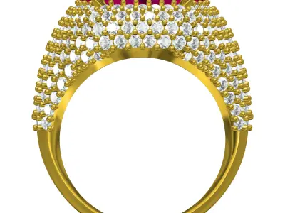Antique Ruby Cushion Stone Cocktail Ring 3D print model