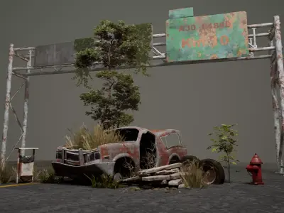 Post-apocalyptic cars Environment Asset Low-poly 3D model
