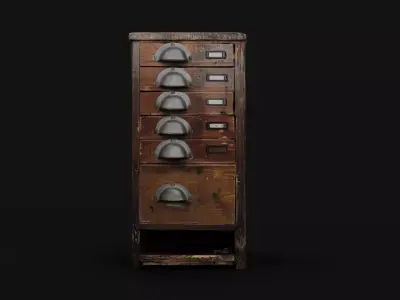 Antique Wooden Filing Cabinet 3D model