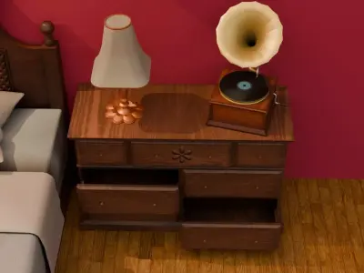 Vintage Interior Furniture Collection UNITY URP MATERIALS Low-poly 3D model