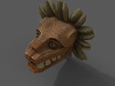 Quetzalcoatl wooden mask Low-poly 3D model