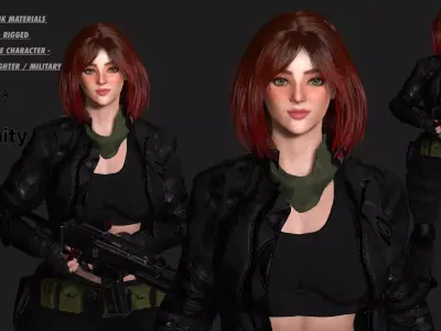 AAA 3D REALISTIC FEMALE CHARACTER - GUN SHOOTER MILITARY GTA Low-poly 3D model