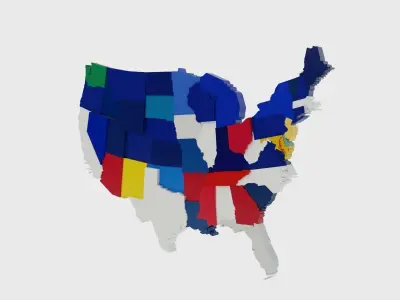 US 3D Map United States of America Continental USA Low-poly 3D model