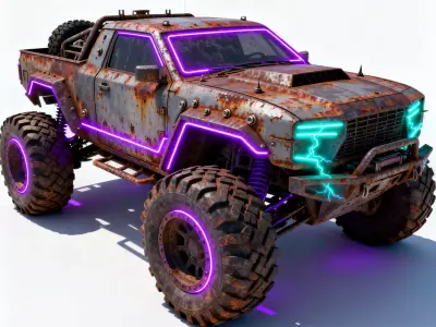 Cyberpunk Rusty Off Road Monster Truck 3D Model V01 Low-poly 3D model