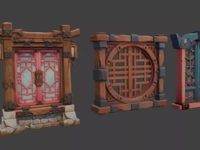 Free Stylized Chinese Windows Set Free 3D model