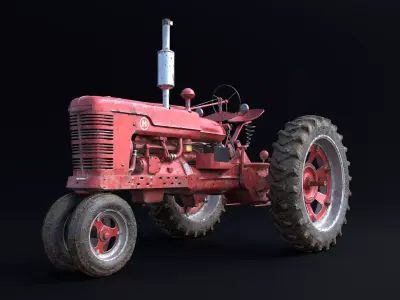 Old Tractor Model with Dirty Textures and Controllers 3D model