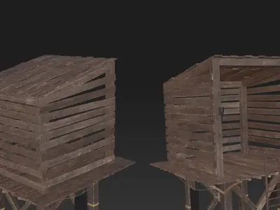 Wooden Medieval Watchtower-Plus Probs And Texture-Game Ready Low-poly 3D model