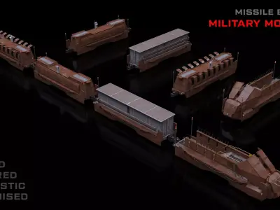 Military Armored Train - Transport Pack Low-poly 3D model