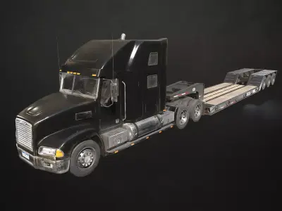 Semi Truck Lowboy Trailer Low-poly 3D model