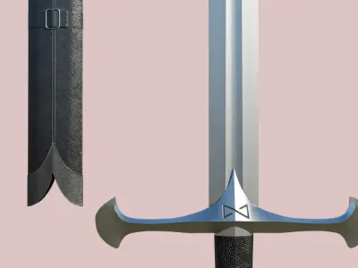Sword 02 PBR Unity UE V-Ray Arnold Textures Included Low-poly 3D model