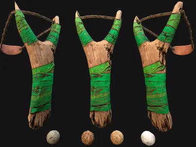 Medieval Wooden Slingshot  Weapon for Shooting Range Low-poly 3D model