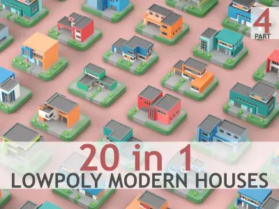 Low Poly Modern House Pack - 20 Houses 04 Free low-poly 3D model