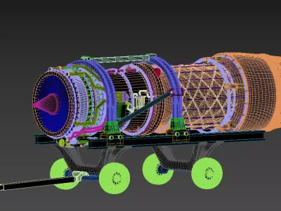 f100pw229 f-16 C Engine in 72 scale with mechanic pulling trolly 3D print model