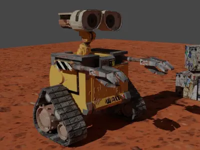WAll-E wall e robot on desert Low-poly 3D model