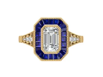 Emerald Art Deco Ring 3D print model 28
