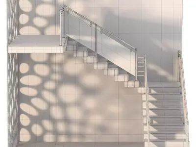 Wooden L Shape Staircase 3D model