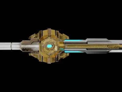Golden Fantasy Sword game-ready Low-poly 3D model