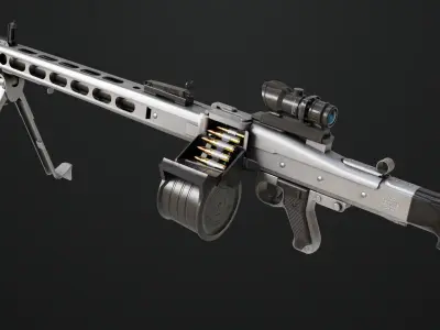 Machine Gun 08 Silver All PBR Unity UE Textures Low-poly 3D model