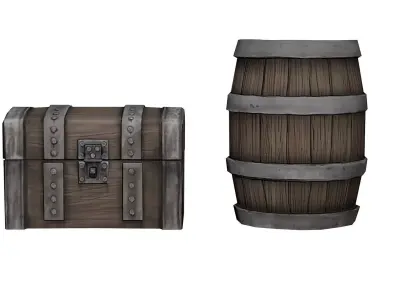 Barrel And Chest 3D Model Low-poly 3D model