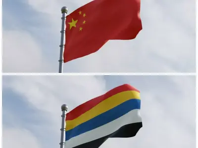 Animated China Flags  3D model