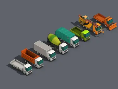 Low Poly Truck Pack 01 Isometric Low-poly 3D model