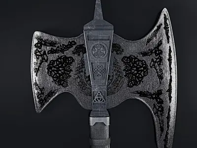 Viking Battle Axe Low-poly 3D model 4