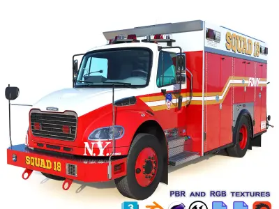 Fire Truck FDNY Squad Freightliner M2 106 Low-poly 3D model