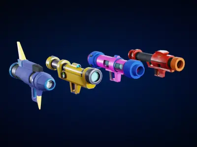 Low poly Guns different colored Low-poly 3D model