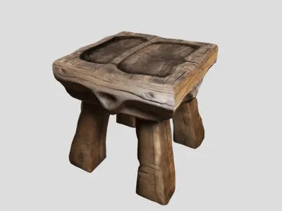 Medieval Rustic wooden Stool Low-poly 3D model