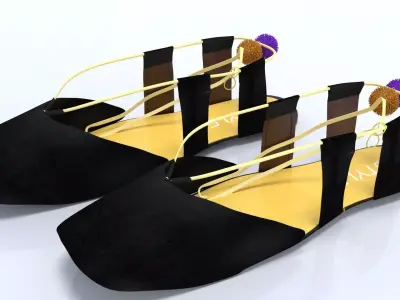ladies shoes black velvet flats model 3D model