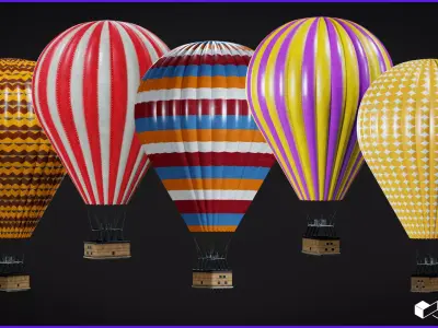Hot Air Balloon Low-poly 3D model 13