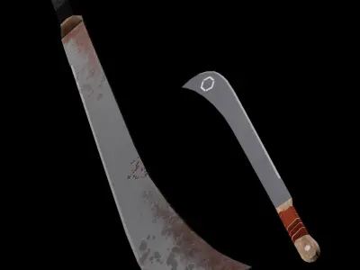Machete Set bloody knife Low-poly 3D model