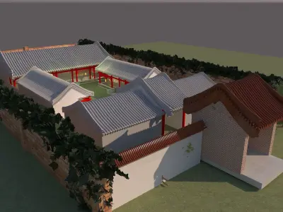 Chinese ancient courtyard  house 3D model shop